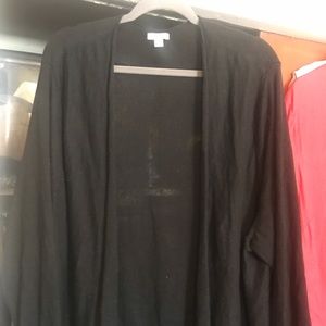 Black Linen waist length cardigan.
